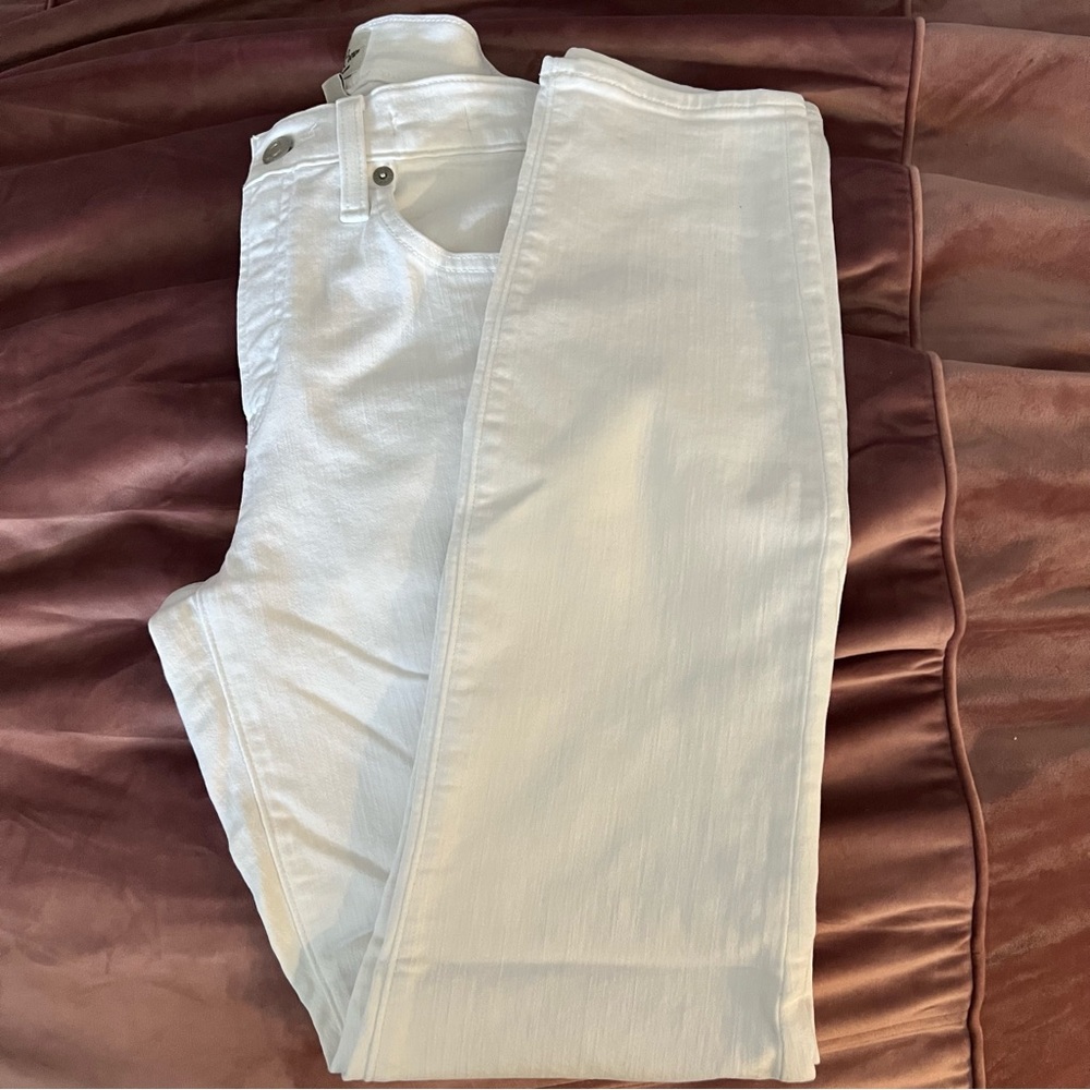 9” high rise white toothpick jeans